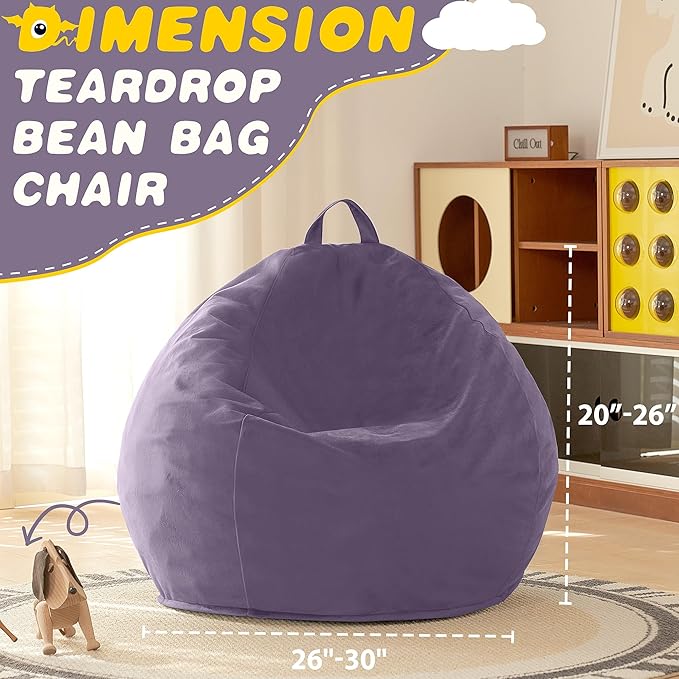 HABUTWAY 2FT Bean Bag Chair, Teardrop Bean Bag Chair Luxurious Velvet Ultra - Image 3