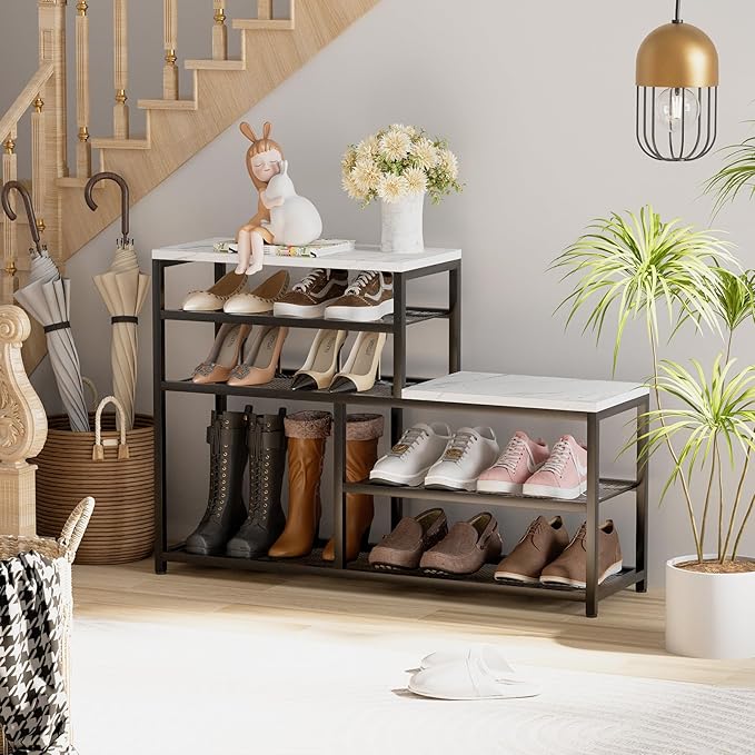 Shoe Rack Bench for Entryway, Free Standing Shoe Storage Organizer for Front - Image 2