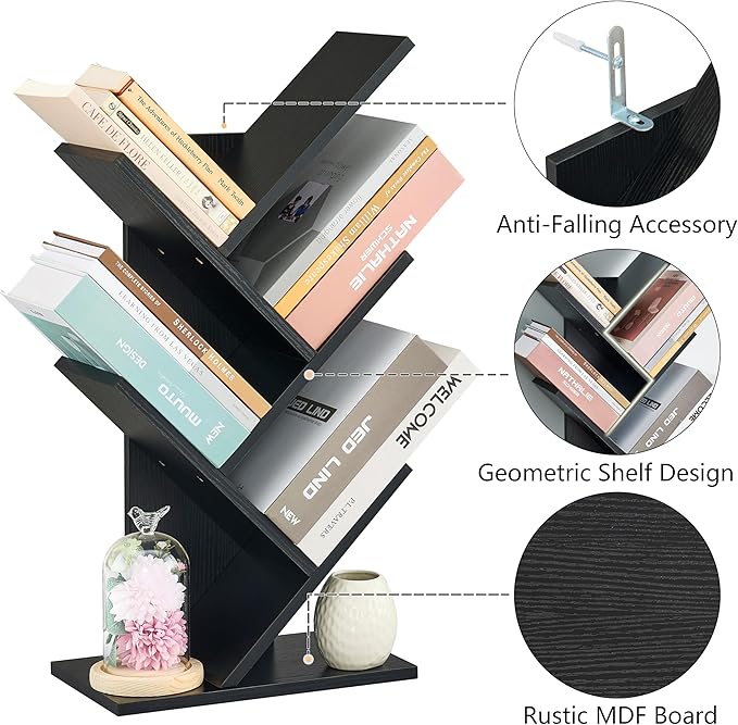 Hoctieon 4 Tier Tree Bookshelf, 4 Shelf Bookcase, Free Standing Tree Bookcase - Image 7