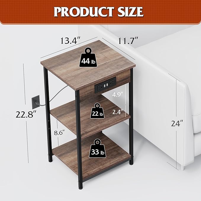 WLIVE Side Table with Charging Station and USB Ports, Small End Tables - Image 3