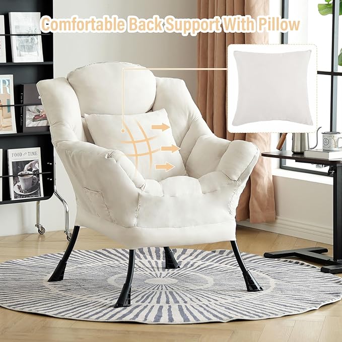 Lazy Chair with Pillow for Living Room, Modern Lounge Accent Chair with Armrests - Image 3