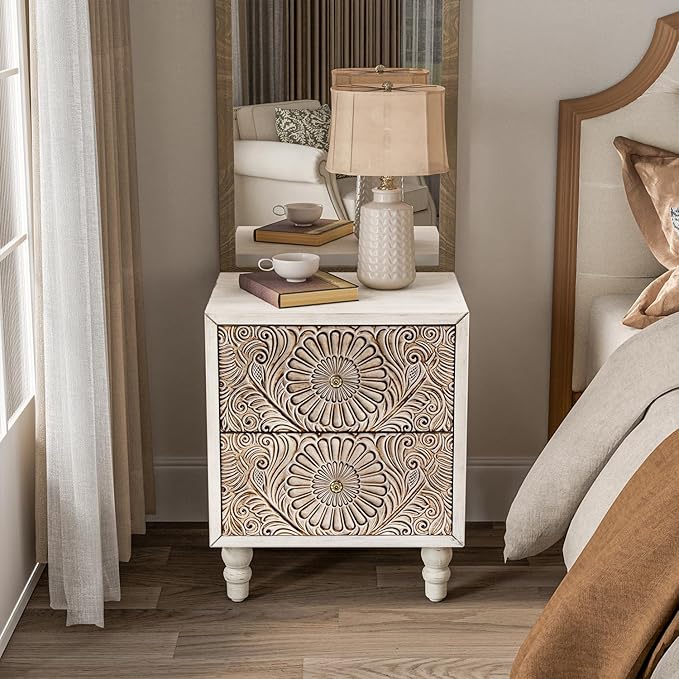COSIEST Nightstand, Vintage Style Wood Bedside Table, Bedroom Accessories - Image 3