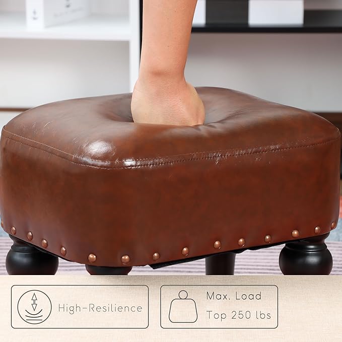 Ottoman Leather Foot Rest with Thicker Foam Padded Seat, Footstool with Wooden - Image 4