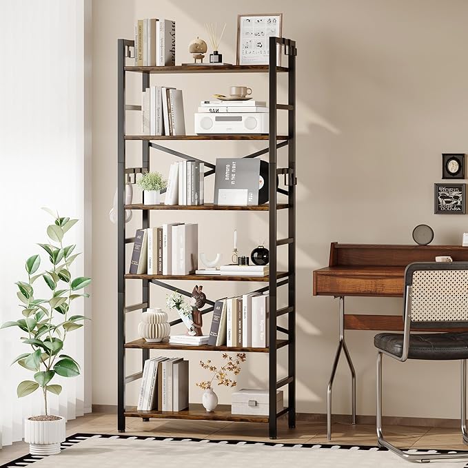6 Tier Bookshelf, Industrial Bookcase - Image 7