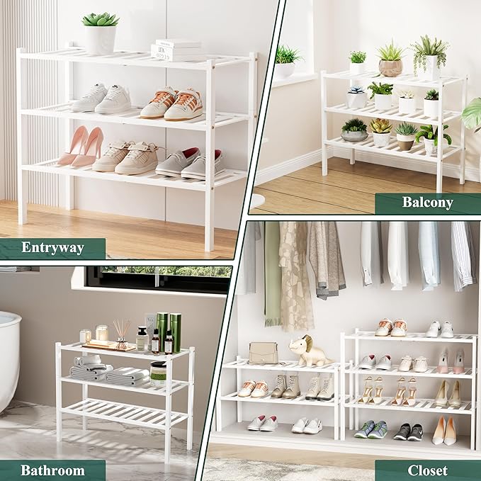 Smiry Shoe Rack, 2 Tier Bamboo Shoe Organizer, Stackable Free Standing Wooden - Image 7