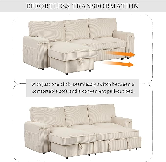 96.1 Inch L-Shaped Convertible Sectional Sleeper Sofa - Image 6