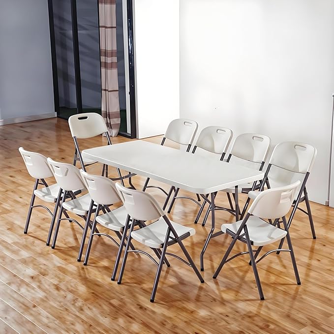 8 Foot Folding Table 96 inch Heavy Duty 8ft Plastic Portable Foldable Table - Image 2