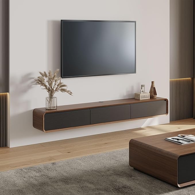 Fully-Assembled Minimalist Floating TV Stand, Modern Wall-Mounted Entertainment by POVISON