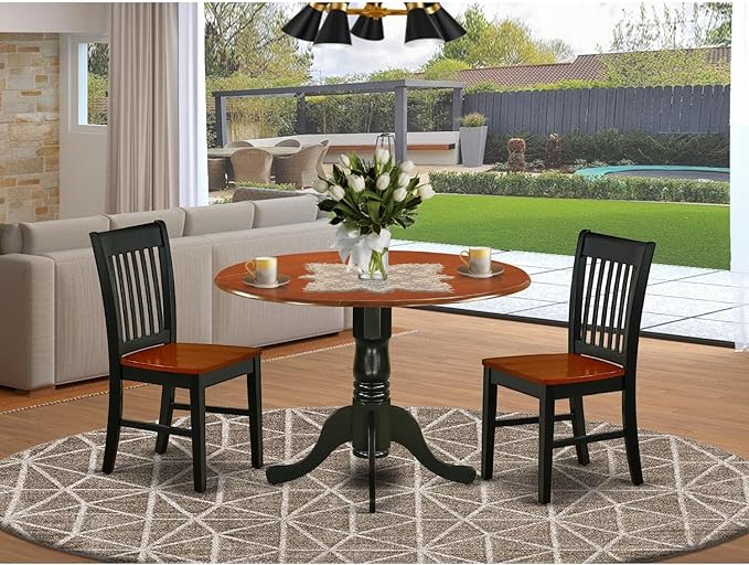 East West Furniture DLNO3-BCH-W 3 Piece Dining Room Table Set Contains a Round - Image 7
