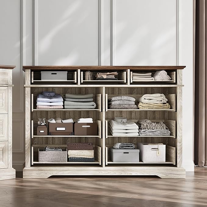 LINSY HOME 9 Drawers Dresser for Bedroom, Modern Farmhouse Large Dresser TV - Image 4