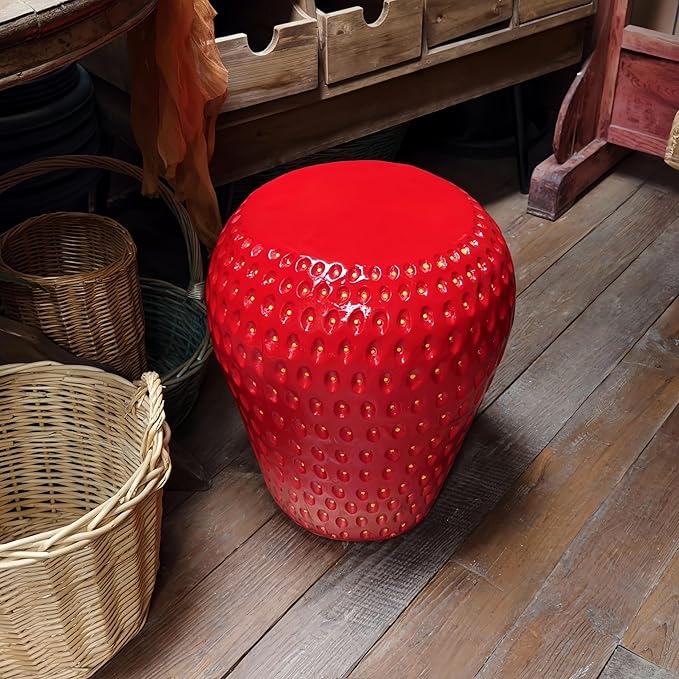 18" Red Strawberry Stool Statue Fruit-Inspired Side Table Indoor Outdoor Accent - Image 6