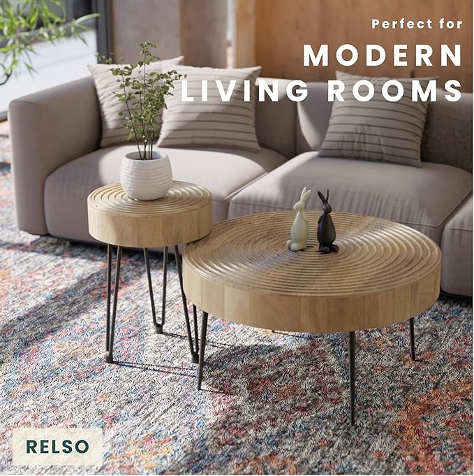 Relso Aspen Round Nesting Coffee Table Set of 2 – Solid Wood Nesting Tables - Image 3
