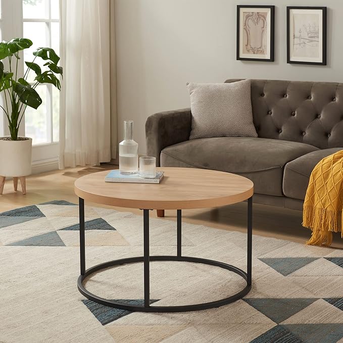 CENSI 16-Inch Natural Oak Round Accent End Table Side Table - Image 5