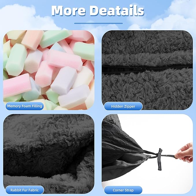 HABUTWAY 4 in 1 Bean Bag Chair, Giant Memory Foam Filling Bean Bag Sofa - Image 5