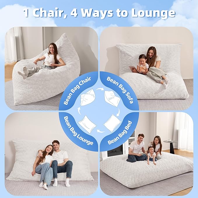 HABUTWAY 4 in 1 Bean Bag Chair, Giant Memory Foam Filling Bean Bag Sofa - Image 5