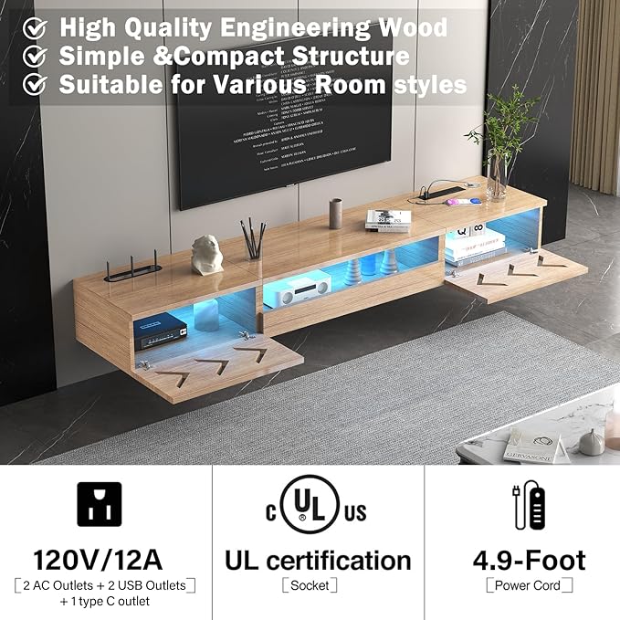 Floating TV Stand, Floating Wall Mounted TV Shelf - Image 7