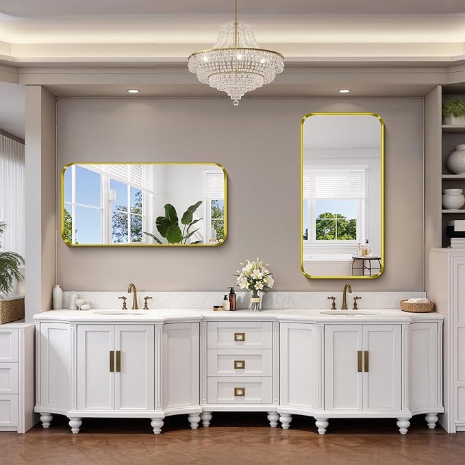 FORBATH 24x48 Inch Bathroom Mirror, Brushed Gold Deep Frame Narrow Wall Mirror - Image 3