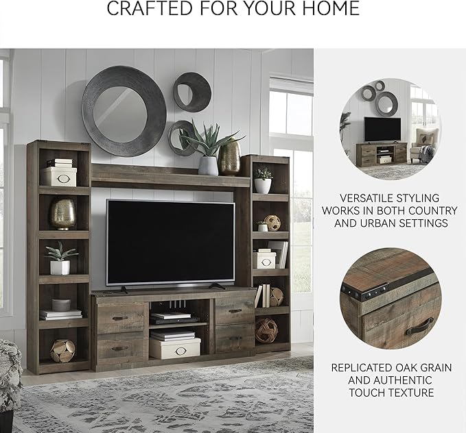 Signature Design by Ashley Trinell Rustic 4-Piece Entertainment Center - Image 4