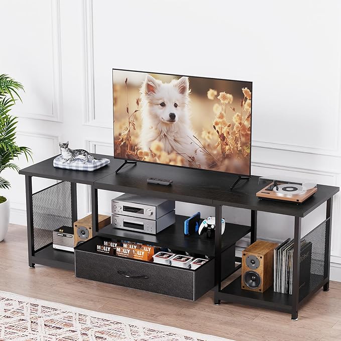 TV Stand with Drawers and Open Storage Shelves by eiskah