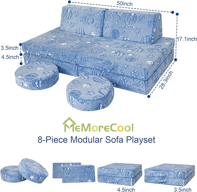 MeMoreCool Modular Glow Sofa for Kids, Space-Themed 8-Piece Convertible Foam - Image 7