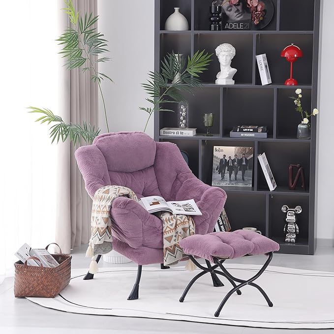 Lazy Chair with Folding Ottoman, Modern Accent Lounge Armchair with Armrests - Image 7