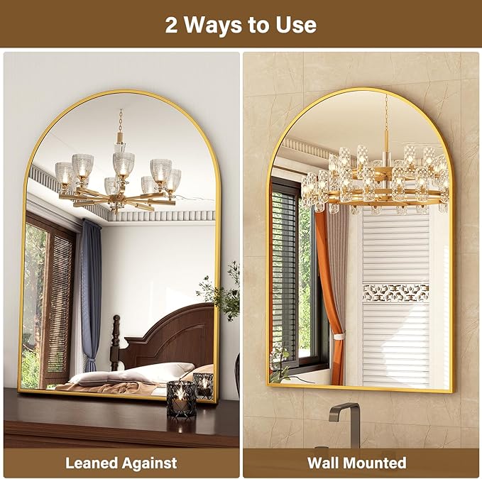 24"x36" Gold Arched Bathroom Mirror - Image 8