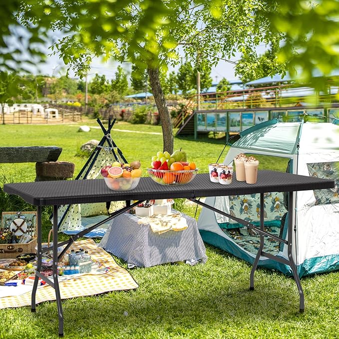 BestOffice Outdoor Folding Camping Table Plastic Table Portable Square Height - Image 2