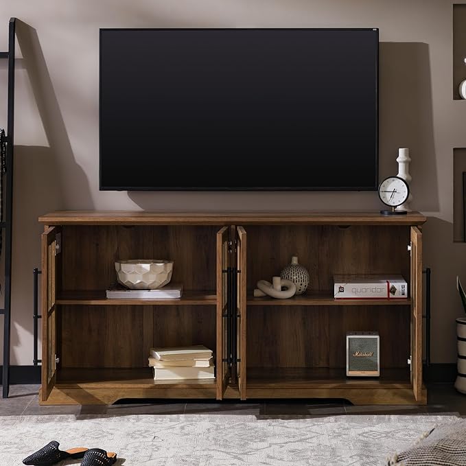 Walker Edison Farmhouse Barn Glass Door Wood Universal TV Stand - Image 5