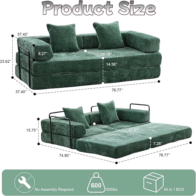 Convertible Sofa Bed, Compression Futon Sofa - Image 3