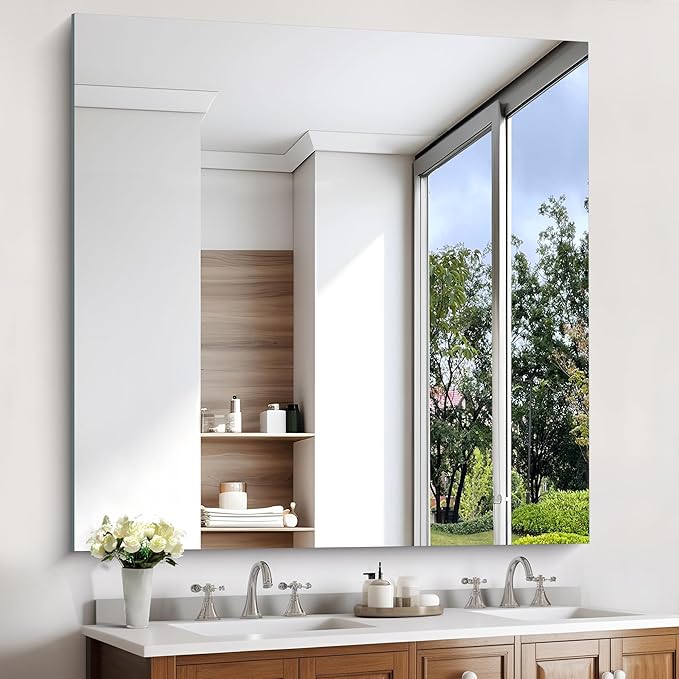 KOCUUY Large Frameless Mirror, 48x48 Inch Square Bathroom Vanity Mirror - Image 2