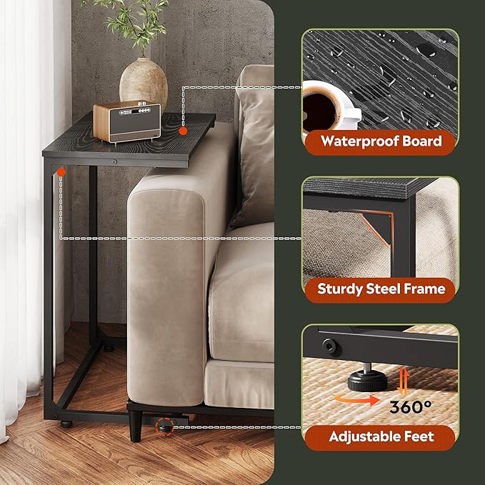 WLIVE Black C-Shaped End Table, Small Side Tables - Image 5