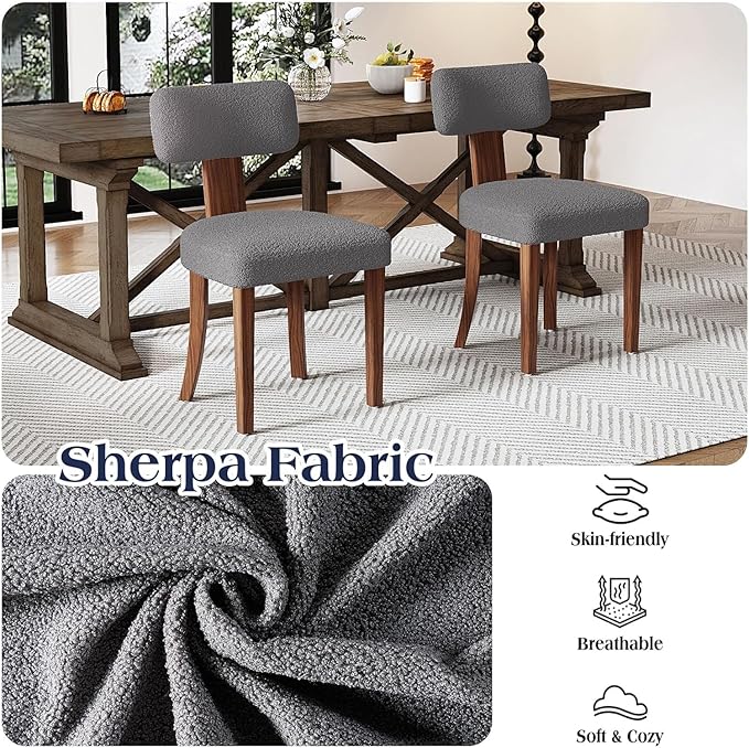 Farmhouse Chair Set of 4, Mid Century Modern Dining Chairs, Sherpa Upholstered - Image 5
