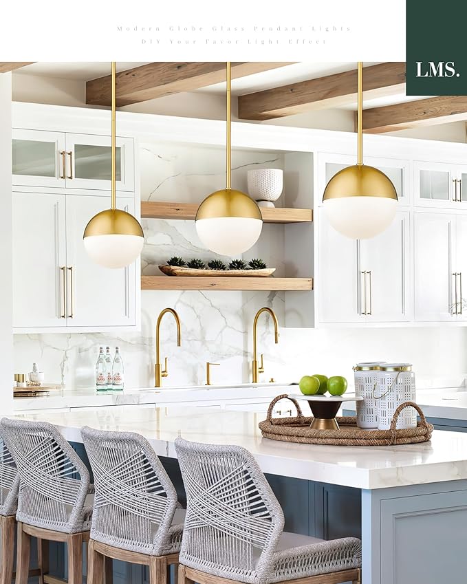 LMS 2-Pack Brushed Gold Pendant Lights, Modern Pendant Light - Image 7