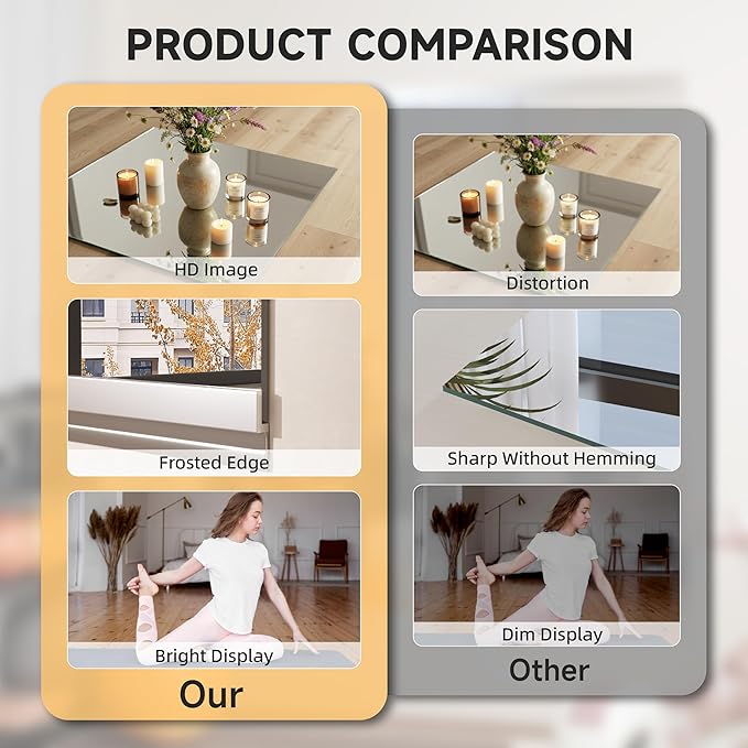 Hasipu Home Gym Mirror, 55.1" x 23.6" x 2 PCS Frameless Wall Mounted Mirrors - Image 5