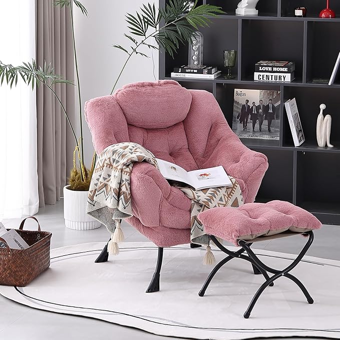 Lazy Chair with Folding Ottoman, Modern Accent Lounge Armchair with Armrests - Image 8