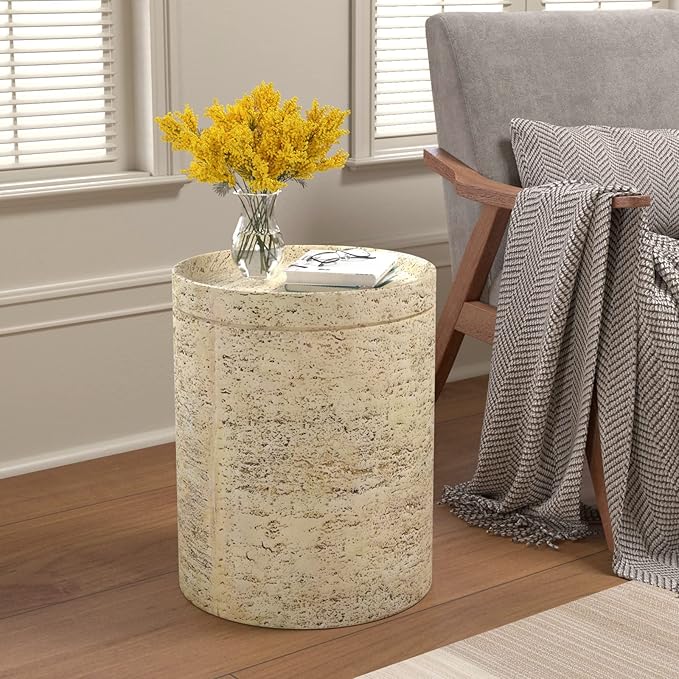 COSIEST Outdoor Side Table, Cylinder Shaped MgO Patio End Table, Lightweight - Image 2