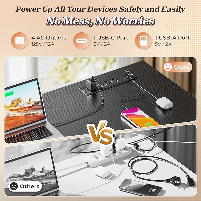 PRAISUN 61" L Shaped Desk with Power Outlets and USB-C Port, Reversible - Image 4