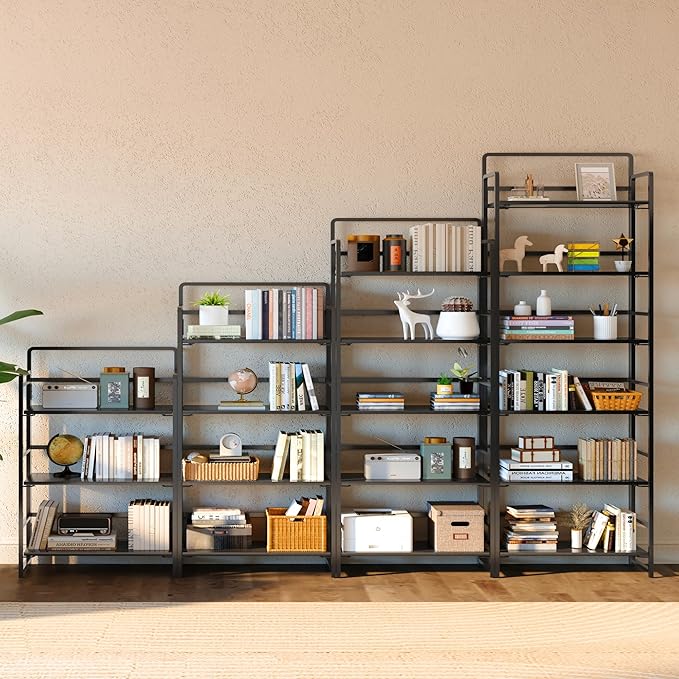 4NM No-Assembly 6 Tiers Folding Bookshelf Storage Shelves Vintage Bookcase - Image 5