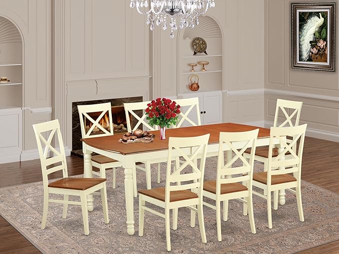 East West Furniture DOQU9-WHI-W 9 Piece Dining Set Includes a Rectangle Dining - Image 2