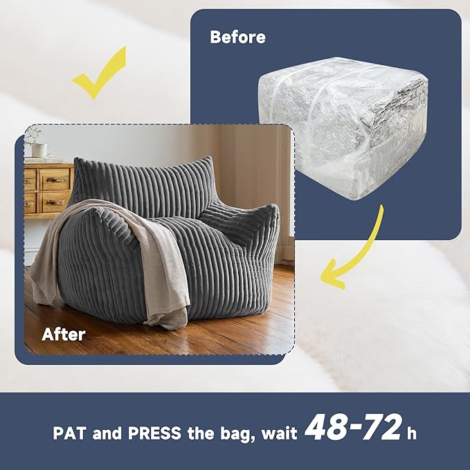 Oversized Bean Bag Chair for Adults, Giant Comfy Plush Boneless Bean Bag Couch - Image 6