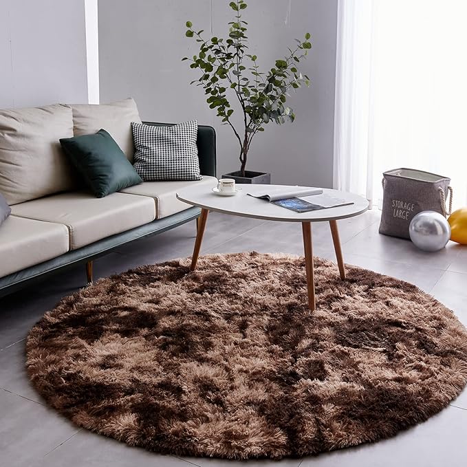 FJZFING Tie-Dyed Coffee Round Rug Ultra-Soft Plush Modern 5x5 Circle Area Rug - Image 2