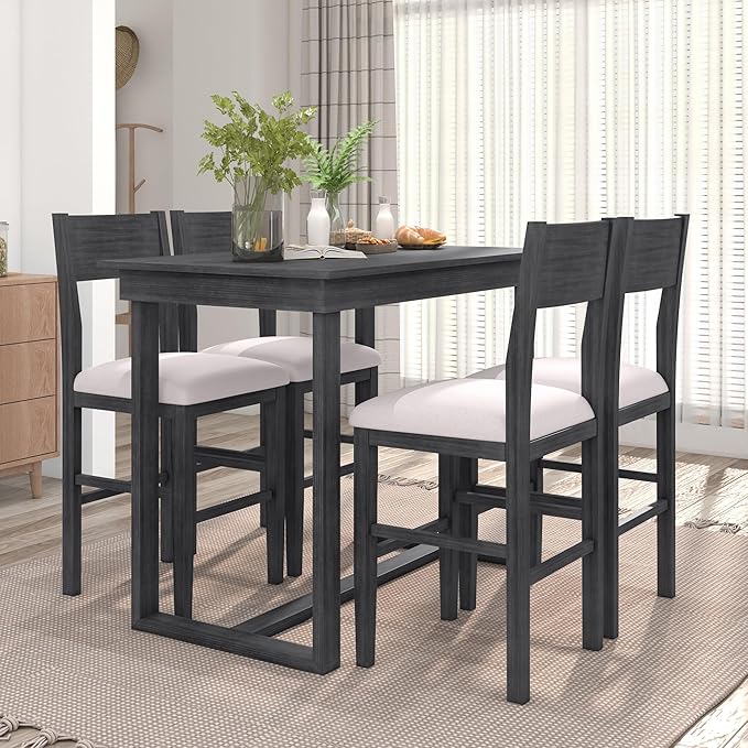 Merax Farmhouse Counter Height 5-Piece Dining Set by Merax