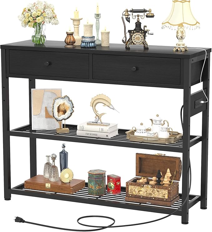 Ecoprsio Entryway Table with Outlets and USB Ports, Console Table with 2 Drawers by Ecoprsio
