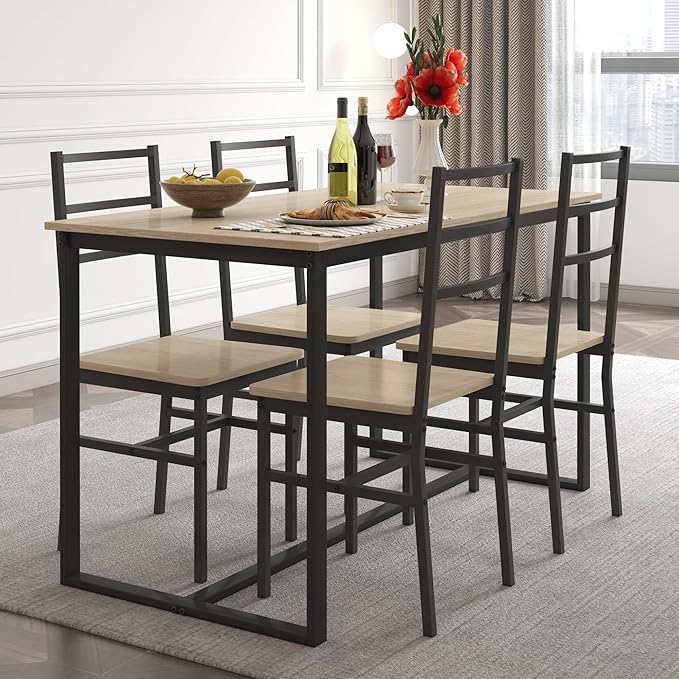 5-Piece Dining Table Set with 4 Chairs, 47.2" Kitchen Table Chairs Set of 4 - Image 2