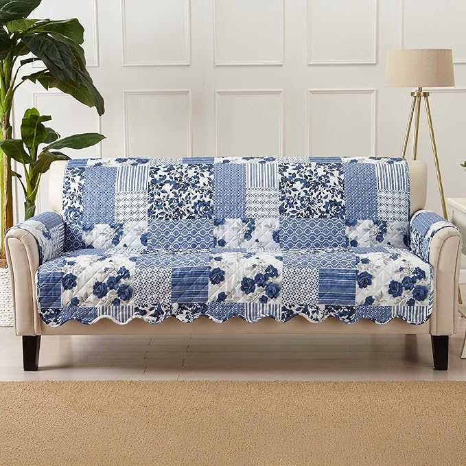 Great Bay Home Patchwork Scalloped Printed Furniture Protector Stain Resistant by GreatBayHome