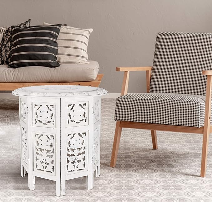 The Wooden Town Handcrafted White Wood End Table - Image 6