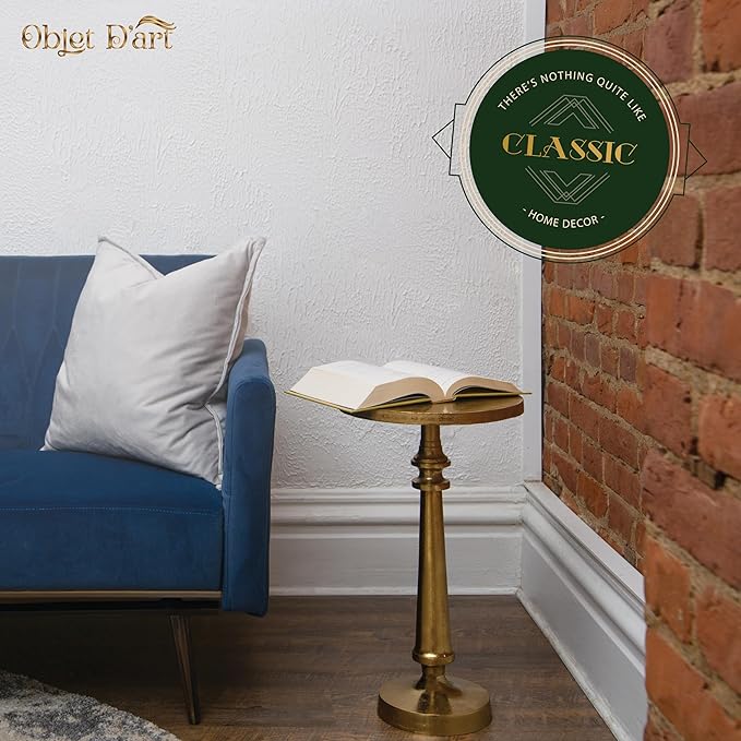 Small Round Gold Side Table by Objet D’Art, Cocktail and Drink Table - Image 4