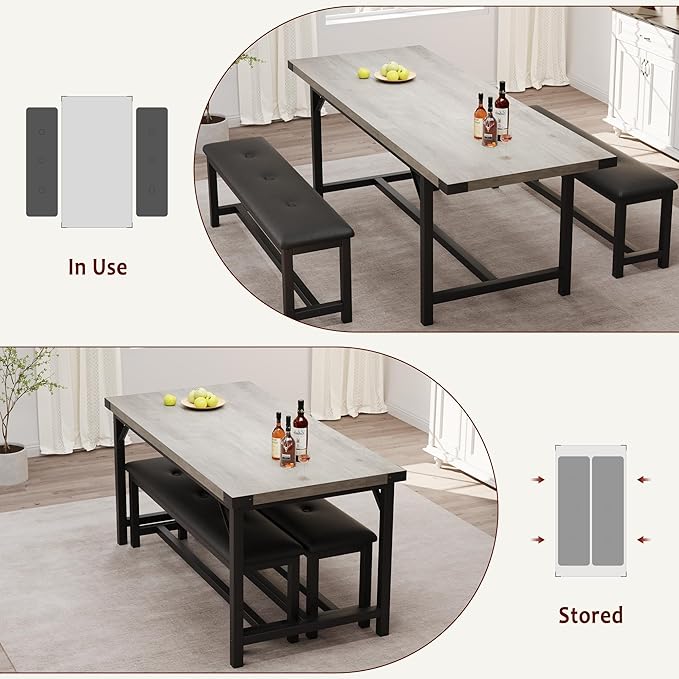 3-Piece Dining Table Set for 4-6 People, Extendable Kitchen Table Set - Image 7