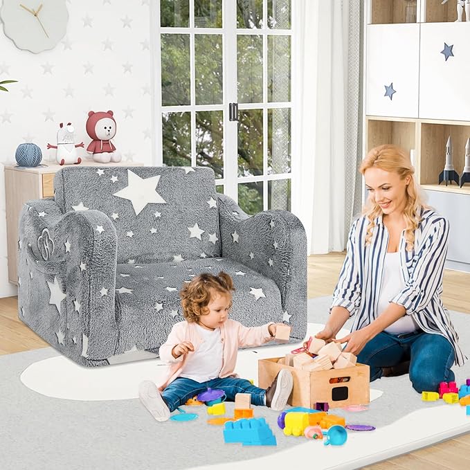 Kids Couch for Toddlers, 2-in-1 Kids Sofa Toddler Couch Chair Glow in The Dark - Image 2