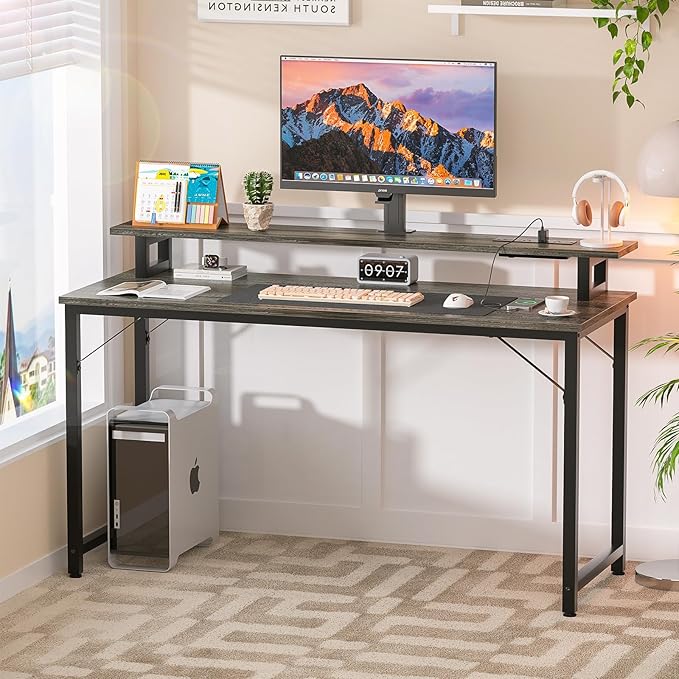 Computer Desk with USB Power Outlets and LED Lights, 47 inch Gaming Desk with - Image 2